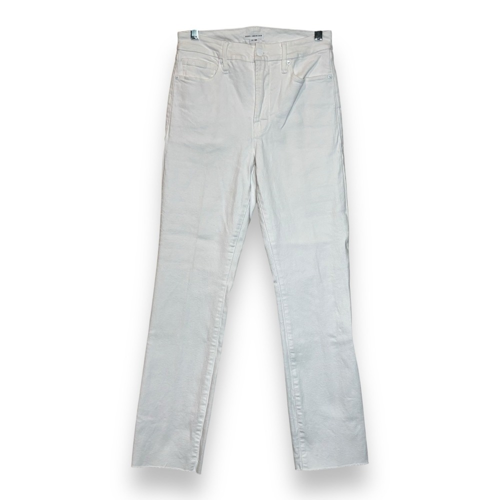 Good‎ American Cropped Straight Jeans Women's 2/26 White Stretch Denim Pants